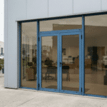 Film anti-UV sur porte vitrée de commerce